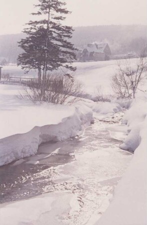 Blick auf eine Ortschaft im Erzgebirge im Winter