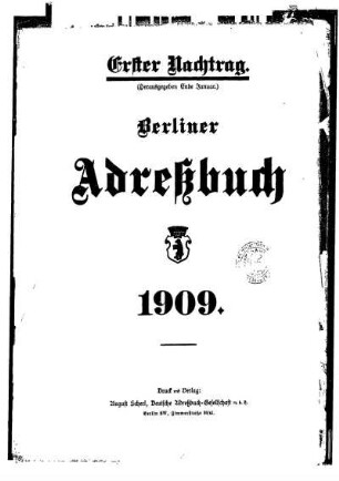 Erster Nachtrag Berliner Adreßbuch 1909