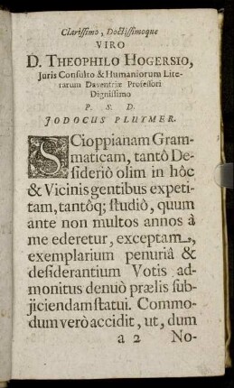 Clarissimo ... D. Theophilo Hogersio, Iuris Consulto ...