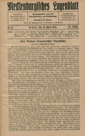 Nr. 10. Rostock, den 24. April 1926.