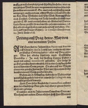 C1v-C2r, Zeitung auß Prag den 25. May von einer vertrawten Person