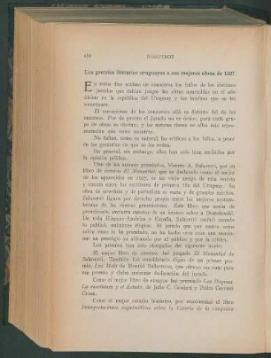 Los premios literarios uruguayos a sus mejores obras de 1927