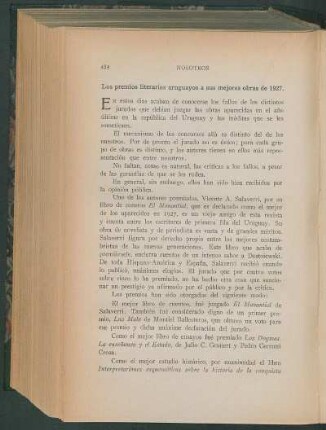 Los premios literarios uruguayos a sus mejores obras de 1927