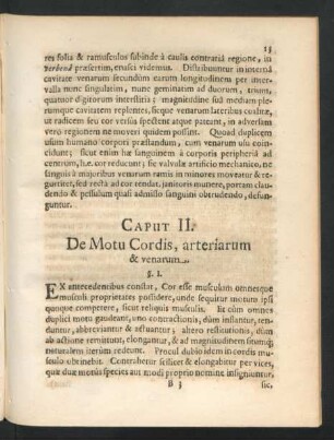 Caput II. De Motu Cordis, arteriarum & venarum.