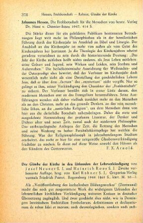 378 [Rezension] Die Frohbotschaft für die Menschen von heute