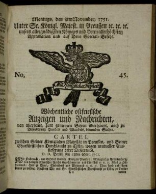No. 45. Montags, den 8ten November, 1751.