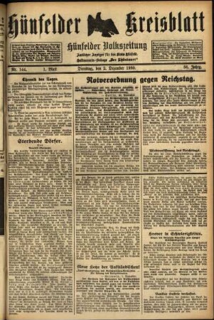 Erste Ausgabe vom Dienstag, den 02. Dezember 1930.