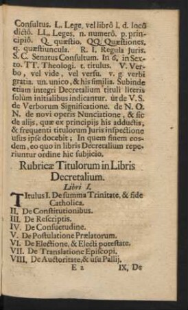 Rubricae Titulorum in Libris Decretalium