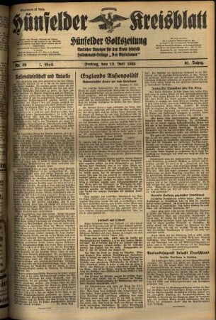 Erste Ausgabe vom Freitag, den 12. Juli 1935.