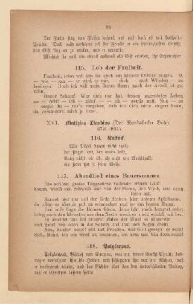 XVI. Matthias Claudius (Der Wandsbecker Bote)