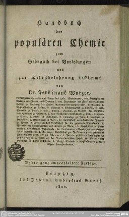 Handbuch der populären Chemie : zum Gebrauch bei Vorlesungen und zur Selbstbelehrung bestimmt
