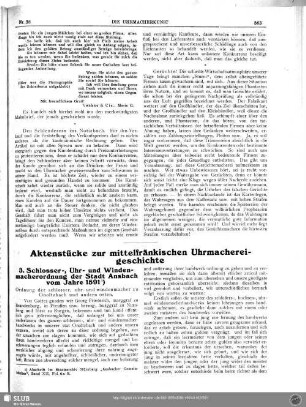 Aktenstücke zur mittelfränkischen Uhrmachereigeschichte