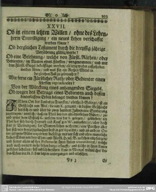 XXVII. [Responsum Juris, In Materia Feudali]