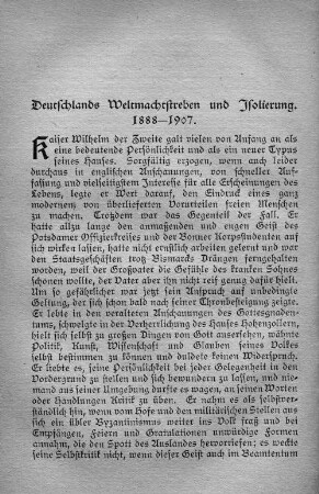 Deutschlands Weltmachtstreben und Isolierung. 1888-1907.