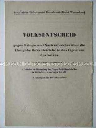 Sonderdruck der SED (Bezirk Westsachsen) zum Volksentscheid zur Enteignung der Kriegsverbrecher