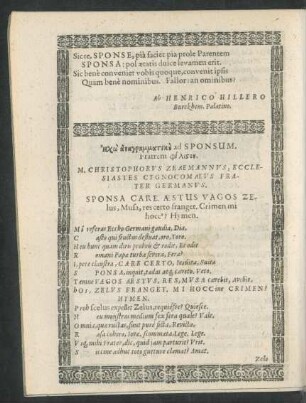 Echo anagrammatike ad Sponsum, Fratrem philiston.