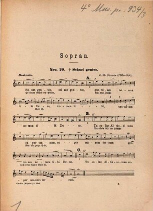 Caecilia : Samml. von Gradualien, Offertorien, Antiphonen & Hymnen ; für gem. Chor, 3. 1872. - 16 S. + 4 St.