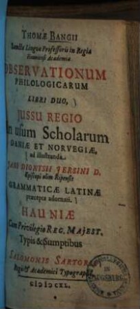 Thomae Bangii ... Observationum philologicarum libri duo, 1