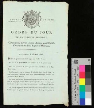 Tagesbefehl der "Flotille Impérale" in Boulogne