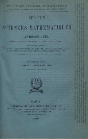 Tome IV. - Novembre 1880.