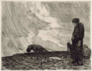 Pflüger mit stehender Frau im Vordergrund (Verworfene Arbeit zu "Bauernkrieg", Blatt 1)