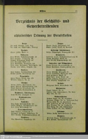 Berufsklassen und Gewerbebetriebe : Verzeichnis der Geschäfts- und Gewerbetreibenden