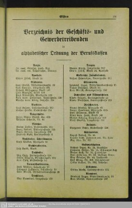 Berufsklassen und Gewerbebetriebe : Verzeichnis der Geschäfts- und Gewerbetreibenden