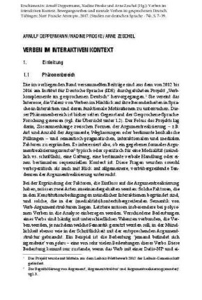 Verben im interaktiven Kontext: Einleitung