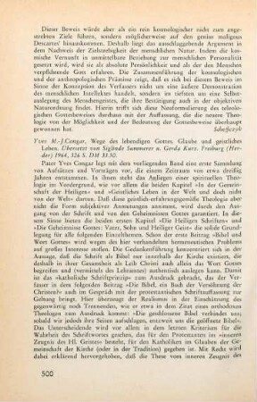 500-501 [Rezension] Congar, Yves, Wege des lebendigen Gottes