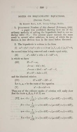 Notes on biquadratic equations.