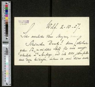 Briefkarte an Georg Friederici