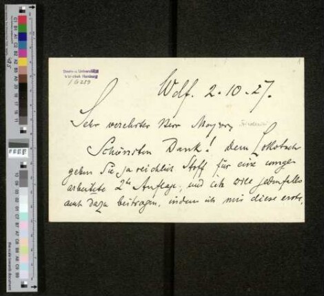 Briefkarte an Georg Friederici