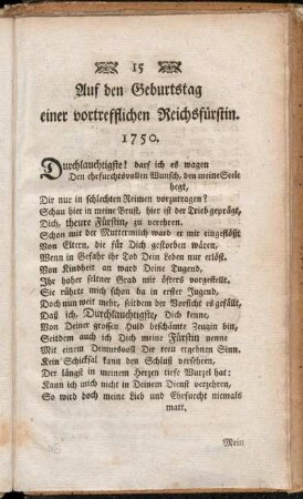 Auf den Geburtstag einer vortrefflichen Reichsfürstin. 1750.