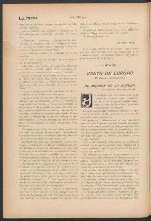 Carta de Europa : (De nuestro corresponsal) ; Al margen de la guerra
