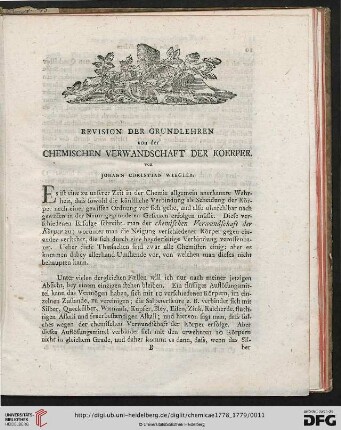 Revision der Grundlehren von der chemischen Verwandschaft der Koerper
