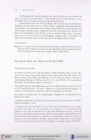 Sitzung der Math.-nat. Klasse am 24. April 2004