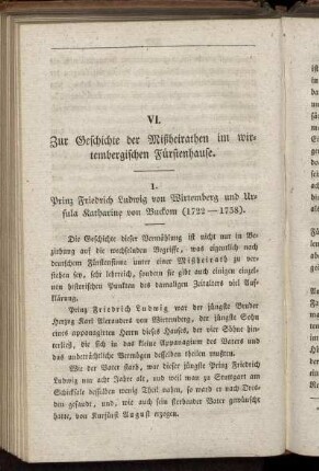 VI. Zur Geschichte der Mißheirathen im wirtembergischen Fürstenhause