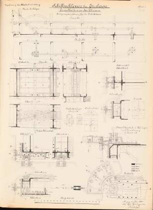 Regulierung der Weichselmündung. Schleuse, Einlage: Tor: Ansicht, Aufsicht, Schnitte, Details 1:10