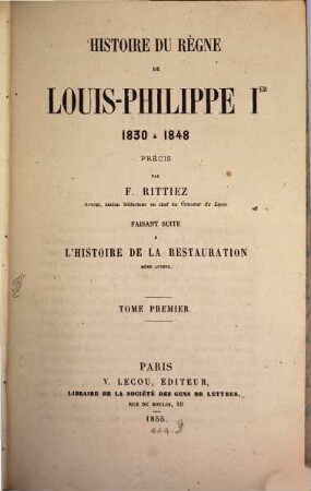 Histoire du règne de Louis-Philippe Ier : 1830 à 1848, 1