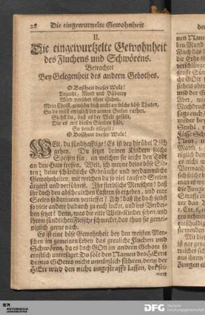 II. Die eingewurtzelte Gewohnheit des Fluchens und Schwörens.