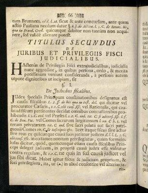 66-72, Titulus Secundus de Juribus et Privilegiis Fisci Judicialibus