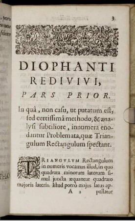 Diophanti Redivivi, Pars Prior.