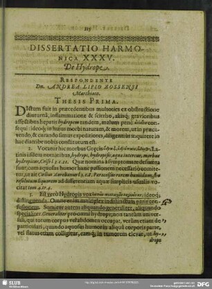 Dissertatio Harmonica XXXV. De Hydrope
