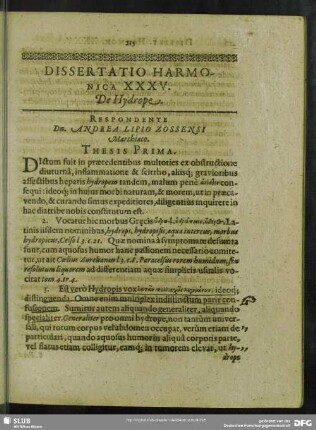 Dissertatio Harmonica XXXV. De Hydrope