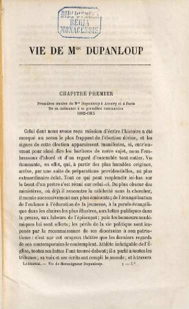 Vie de Mgr Dupanloup, évêque d'Orléans, membre de l'Académie Française, 1. L'Abbé Dupanloup