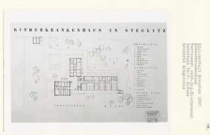 Kinderkrankenhaus, Berlin-Steglitz (Diplomarbeit bei Willy Kreuer): Poliklinik, Verwaltung, Infektionsstation, Grundriss Erdgeschoss 1:200