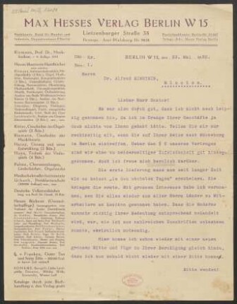 Brief an Alfred Einstein : 23.05.1922