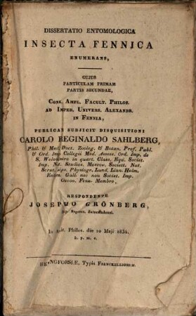 Dissertatio entomologica Insecta Fennica enumerans
