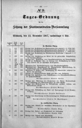Tages-Ordnung No. 19. (454-478), 13. November 1907
