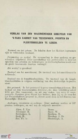 Verslag van den waarnemenden directeur van's Rijks Kabinet van Teekeningen, Prenten en Pleisterbeelden te Leiden